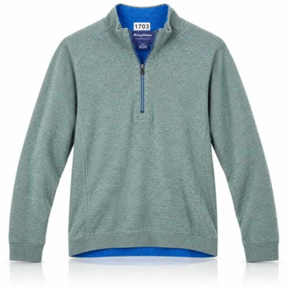 Tommy Bahama Men's Large Green Blue Reversible Cotton Quarter Zip Sweater